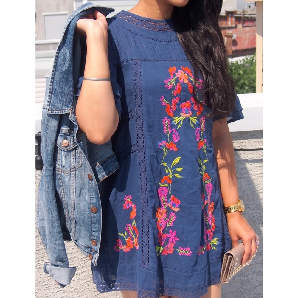 Free People Perfectly Victorian Mini Crochet Embroidered Floral Short Sleeve M